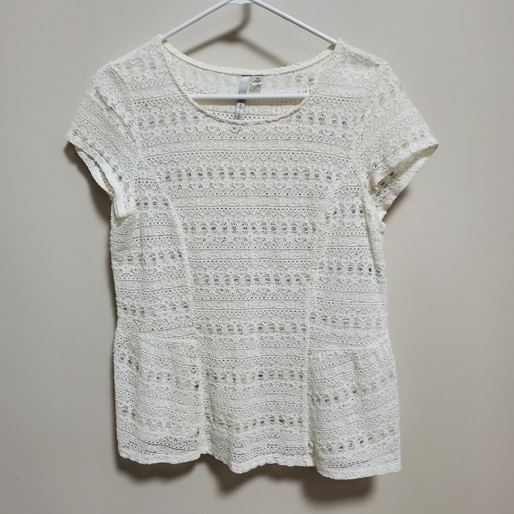 LC Lauren Conrad | Cream Lace Peplum Top M
